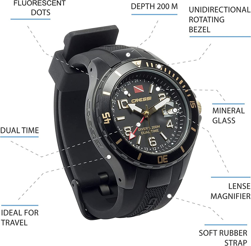 Часы Cressi MANTA WATCH 100m BLACK ORANGE