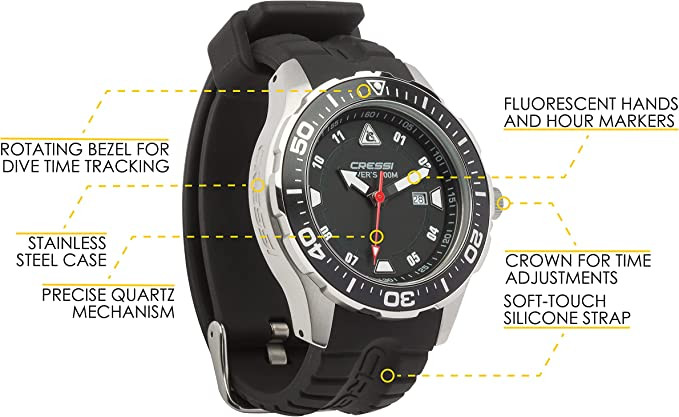 Часы Cressi MANTA WATCH 100m BLACK BLACK SILVER CASE