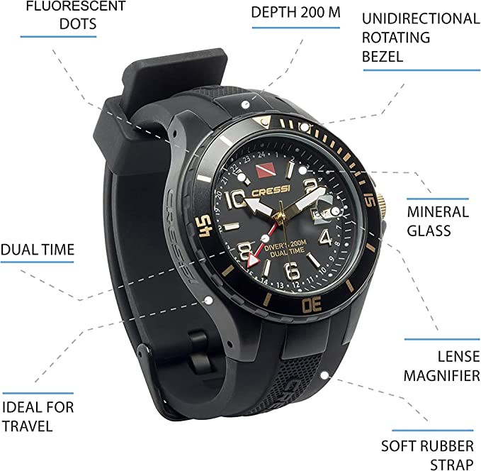 Часы Cressi MANTA WATCH 100m BLACK BLACK- BLACK CASE