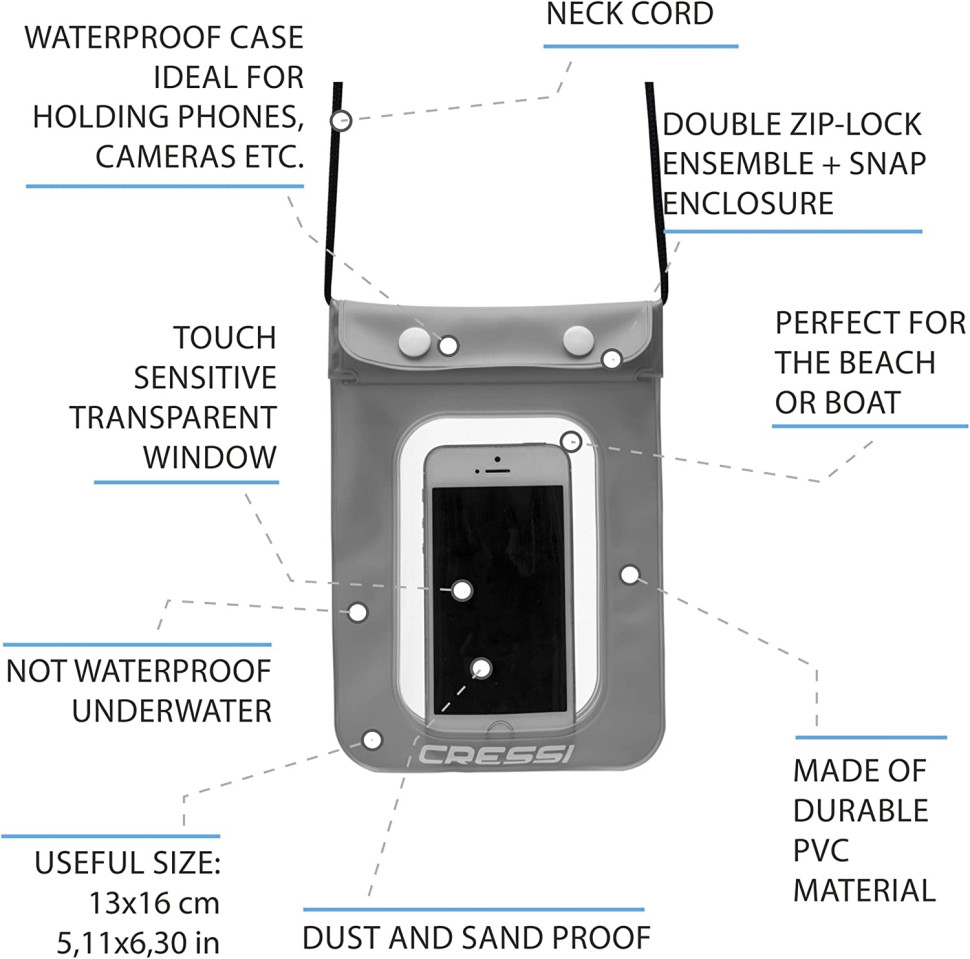 Чехол влагозащитный для телефона CRESSI PROTECTIVE PHONE CASE, синий, Cressi